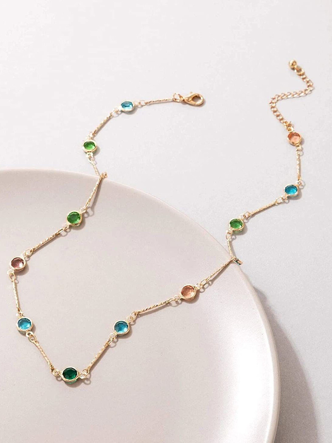 DESTINY JEWELS Gold Plated Rhinestone & Crystals Studded Brass Necklace