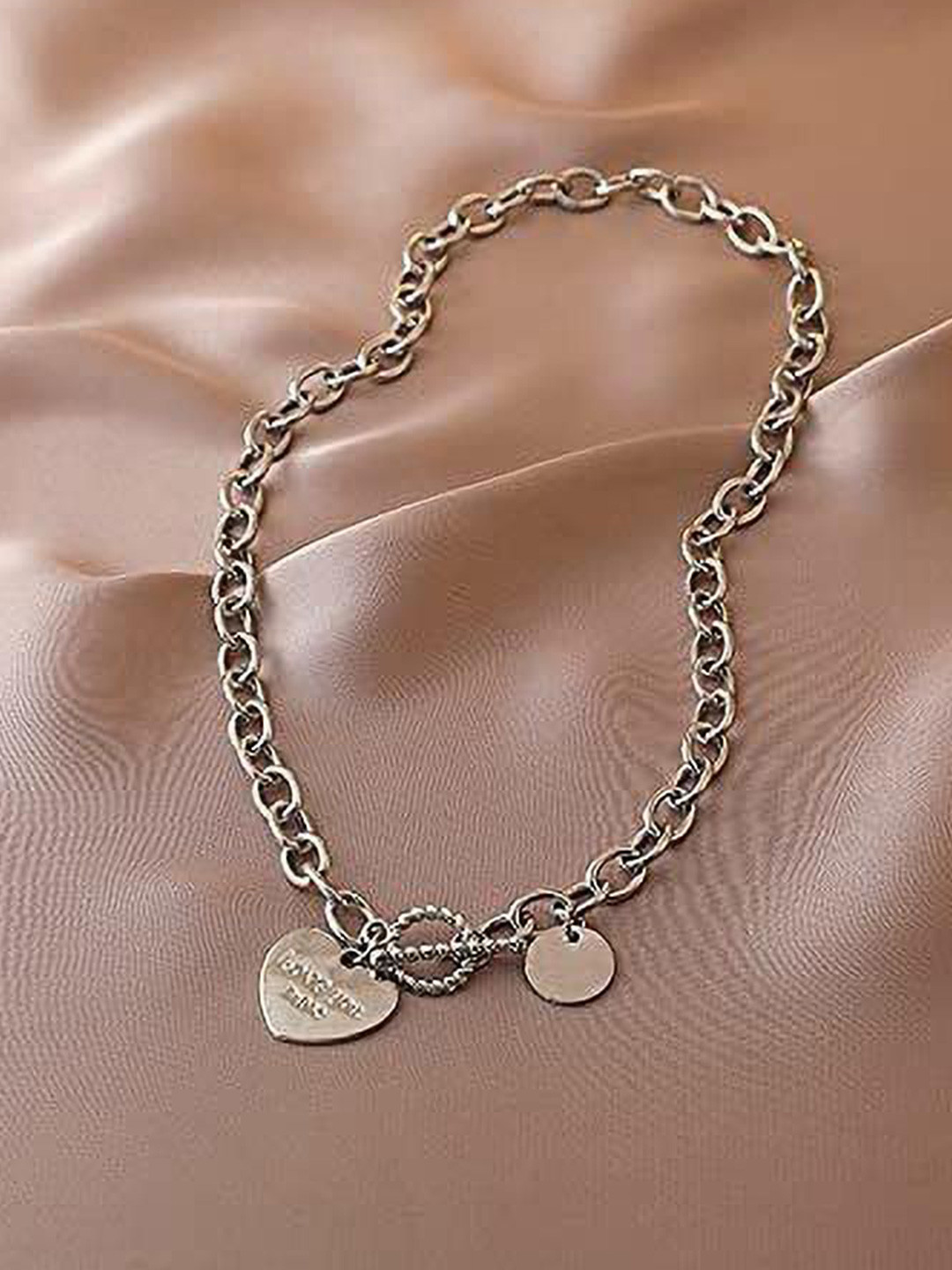DESTINY JEWELS Silver Plated Stainless Steel Love Heart Pendant Necklace