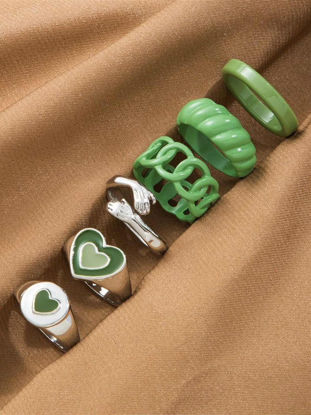 DESTINY JEWELS Set Of 6 Gold Plated Dripping Oil Textured Finger Rings