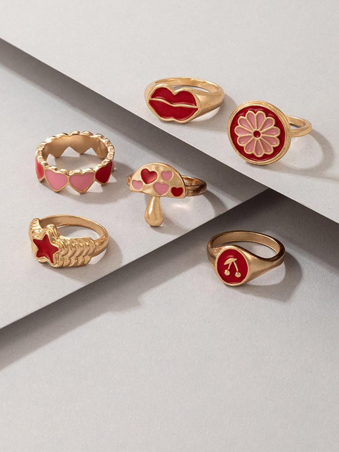 DESTINY JEWELS Set Of 6 Gold-Plated Serpentine Finger Ring