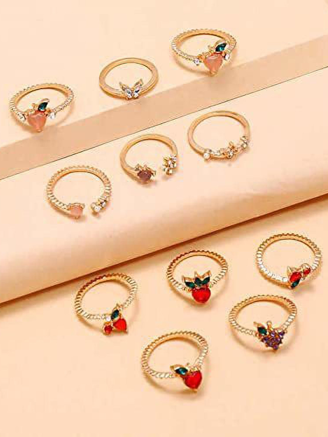 DESTINY JEWELS Set Of 11 Gold Plated Stones-Studded Finger Rings