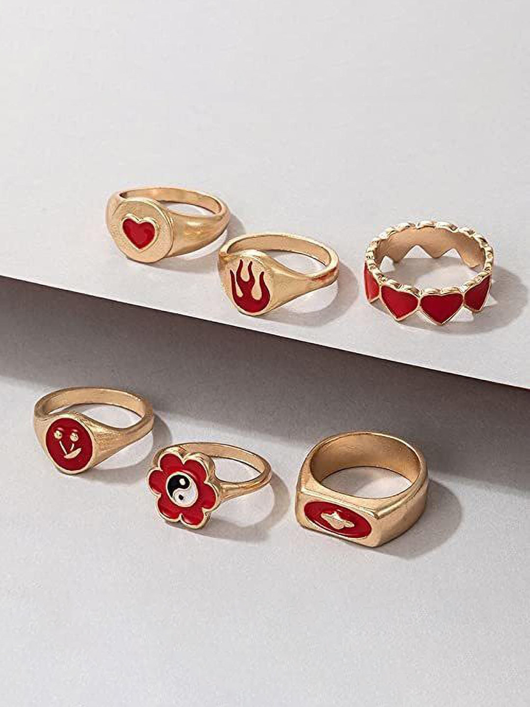 DESTINY JEWELS Set Of 6 Gold Plated Chunky Finger Rings