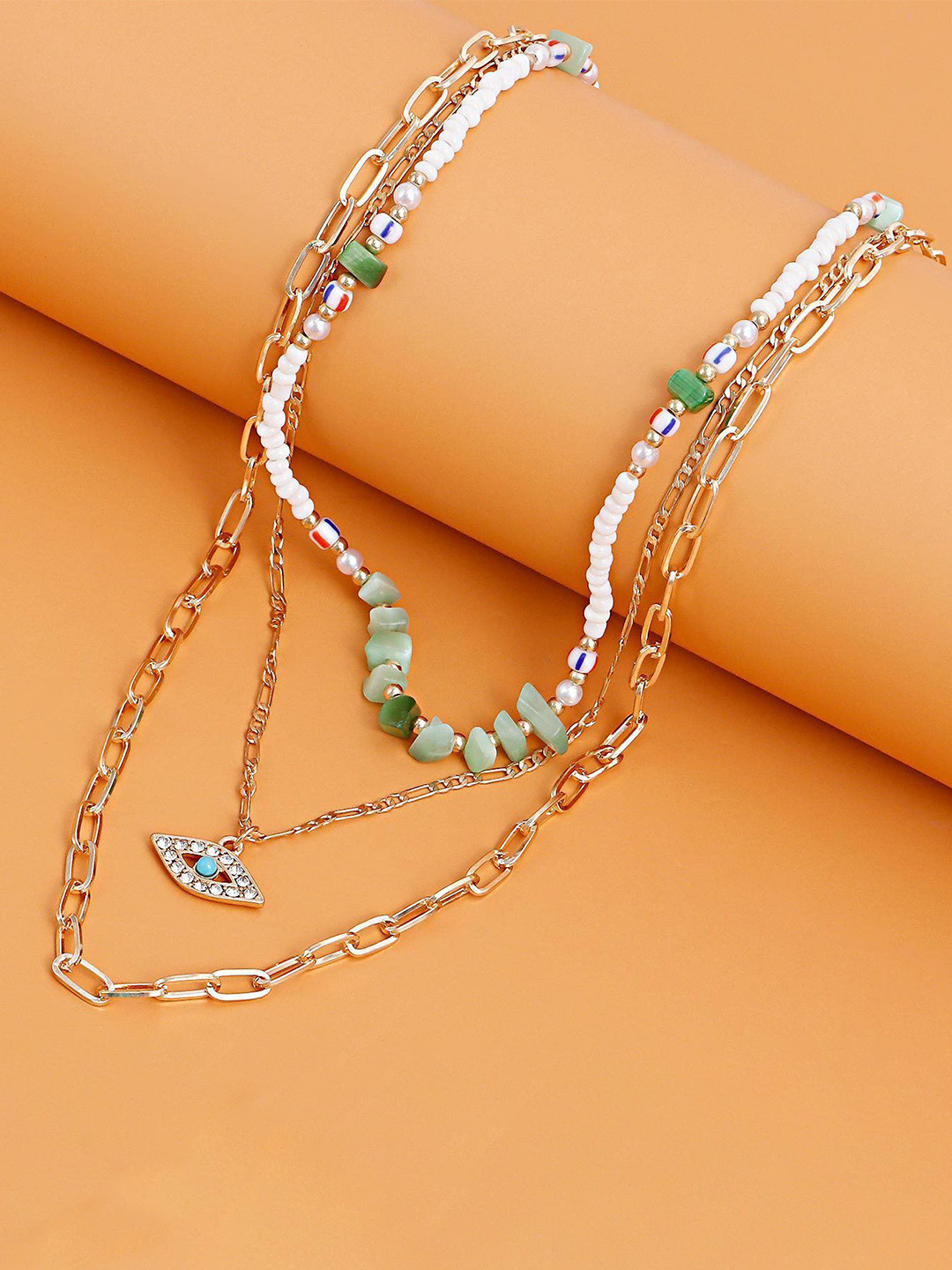 DESTINY JEWELS Gold-Plated Turkish Evil Eye Layered Necklace