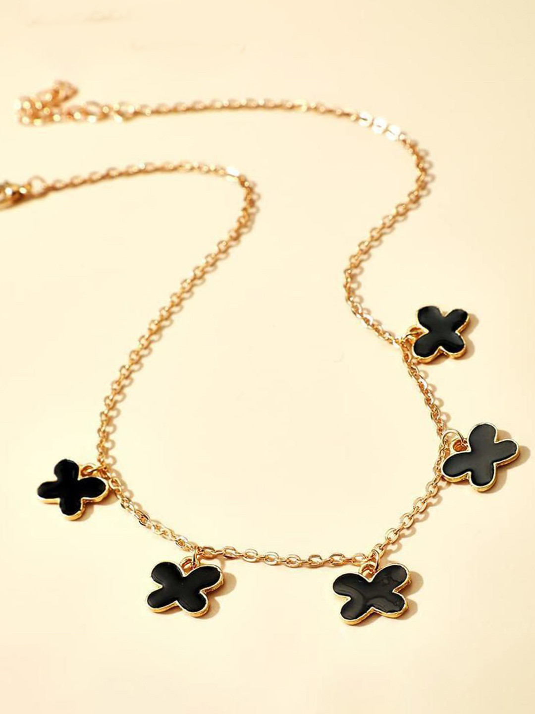 DESTINY JEWELS Brass Gold-Plated Enamelled Butterfly Shaped Choker Chain