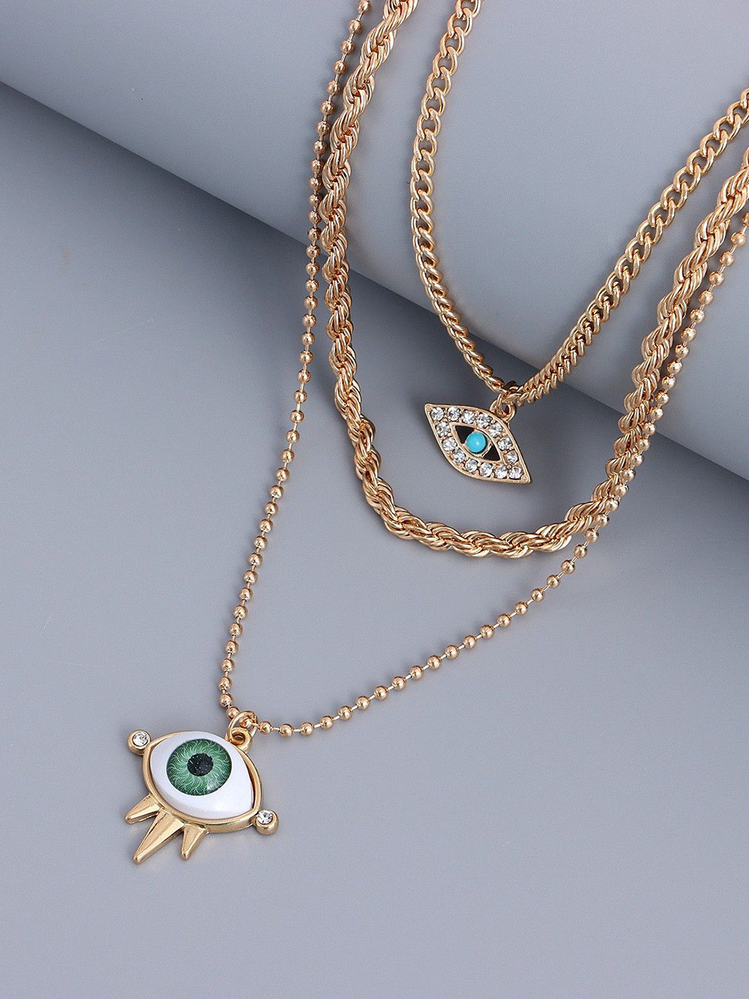 DESTINY JEWELS Gold Plated Cubic Zircon Dcor Evil Eye Multi-Layered Necklace