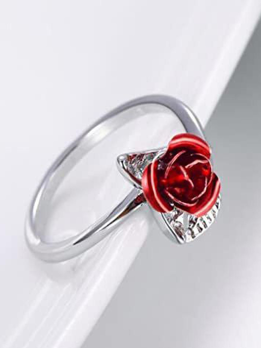 DESTINY JEWELS Sliver Plated Rose Flower Finger Ring