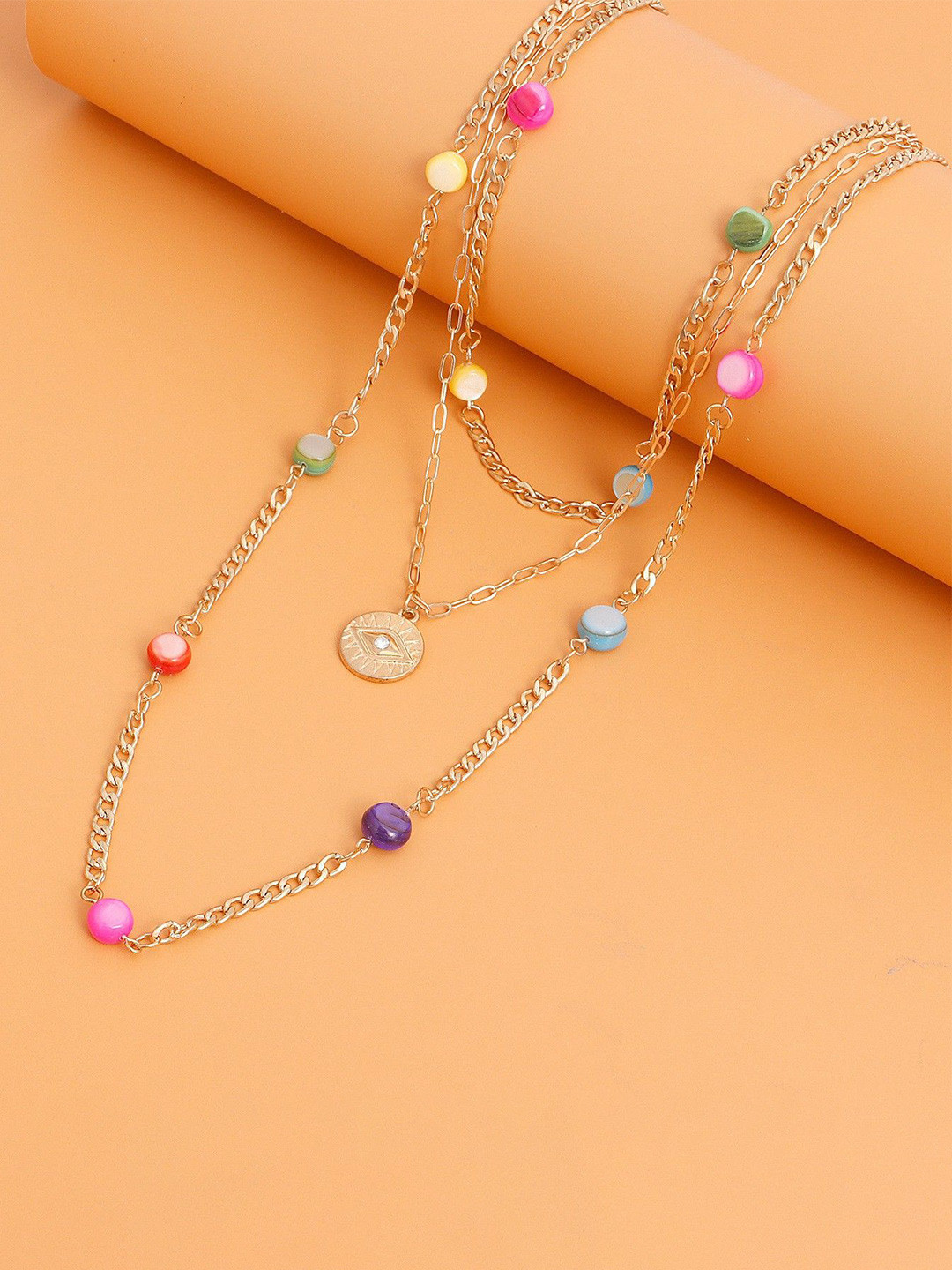 DESTINY JEWELS Gold-Plated Bead Evil Eye Layered Necklace