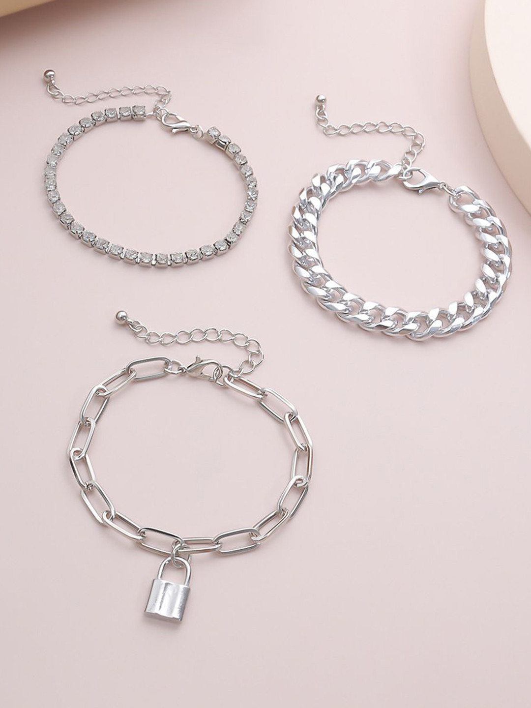 DESTINY JEWELS Set of 3 Silver-Plated Link Bracelets