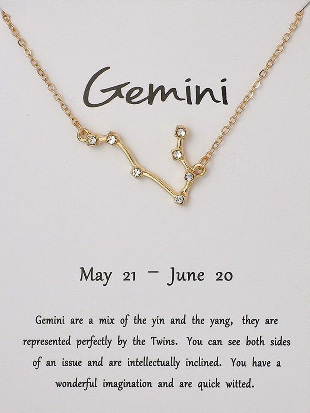 DESTINY JEWELS Gold-Plated Rhinestone Studded Gemini Zodiac Shaped Chain