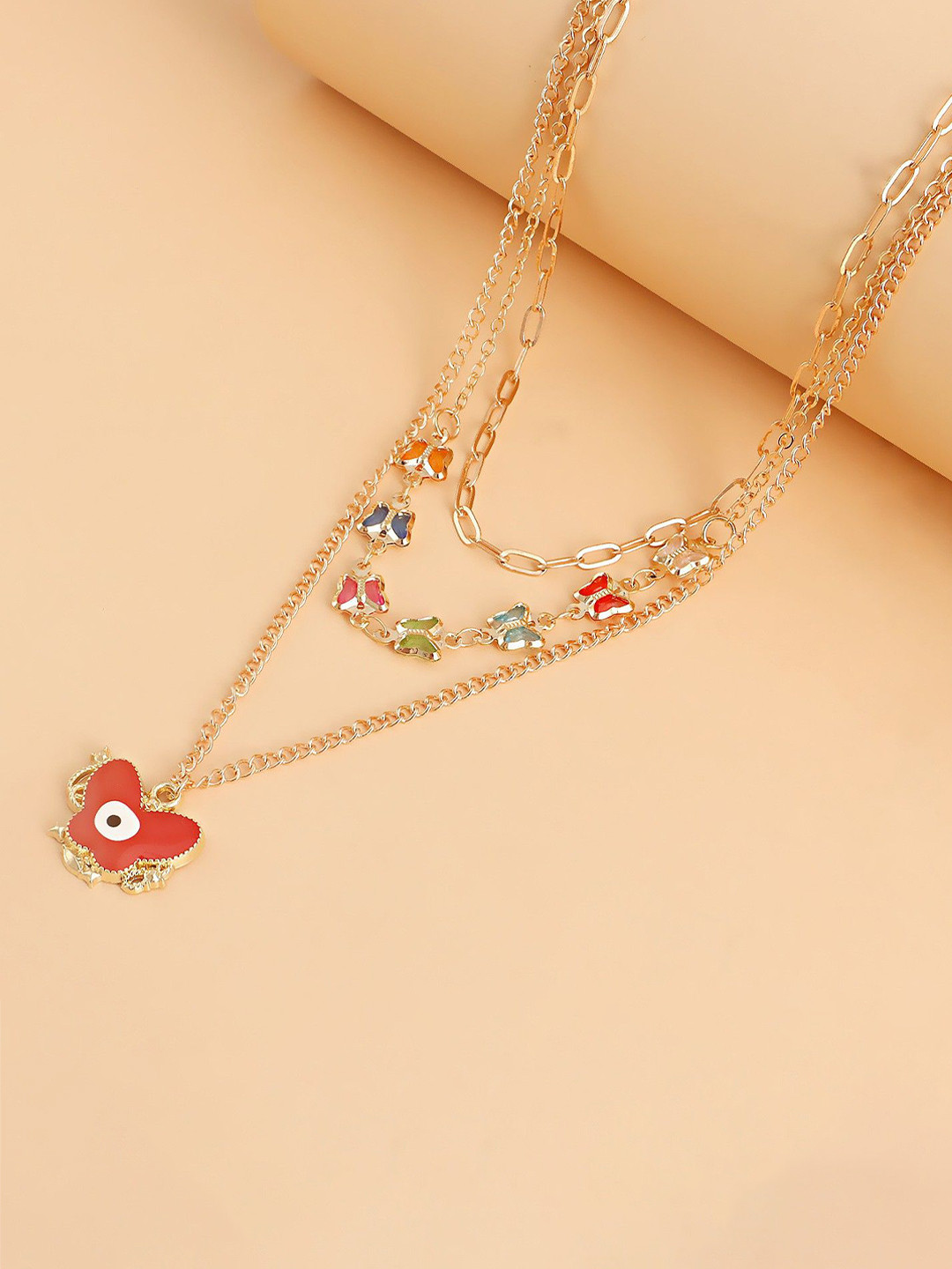 DESTINY JEWELS Gold-Plated Evil Eye Butterfly Layered Chain