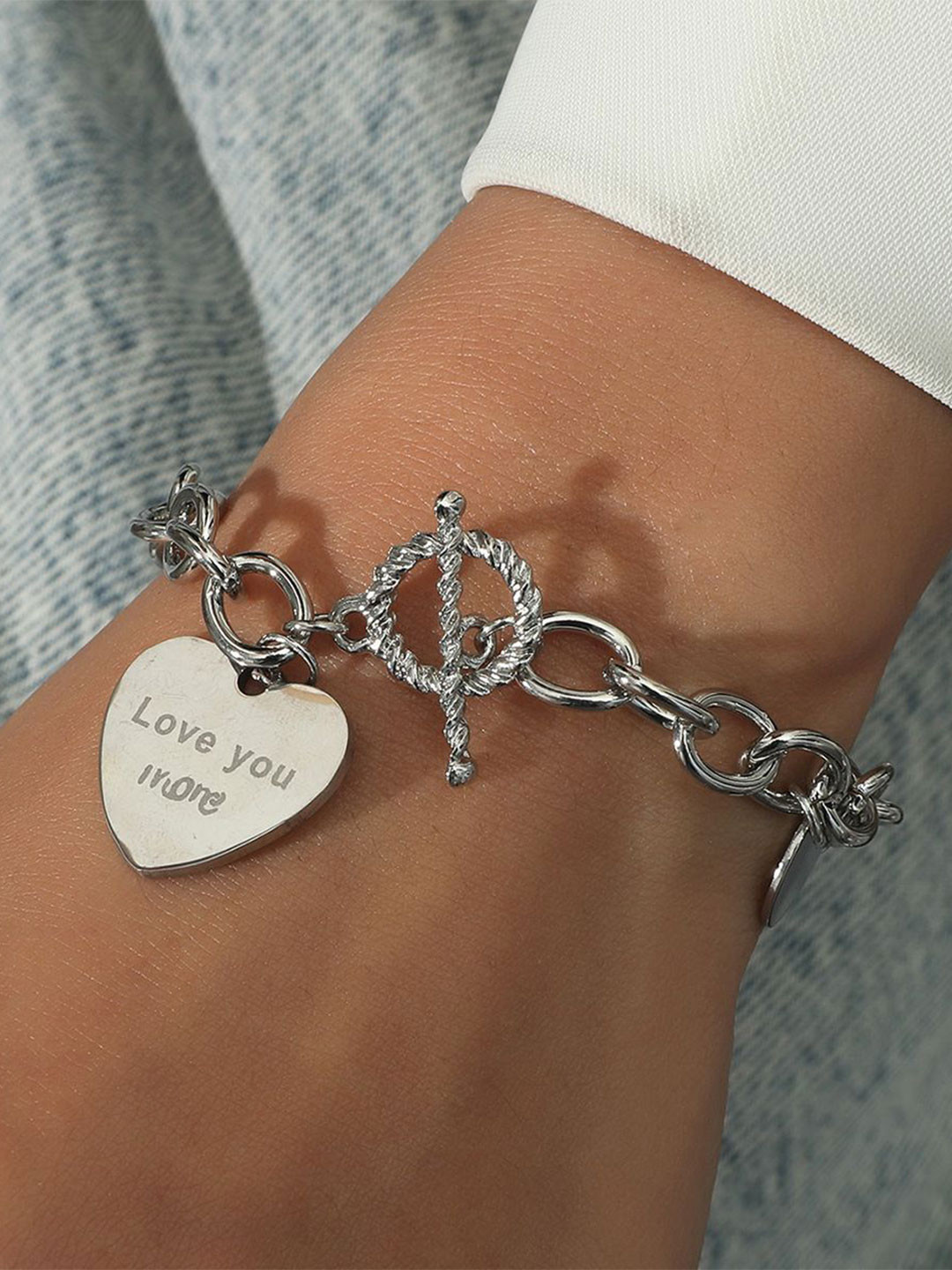 DESTINY JEWELS Silver-Plated Heart Shaped Charm Multistrand Bracelet