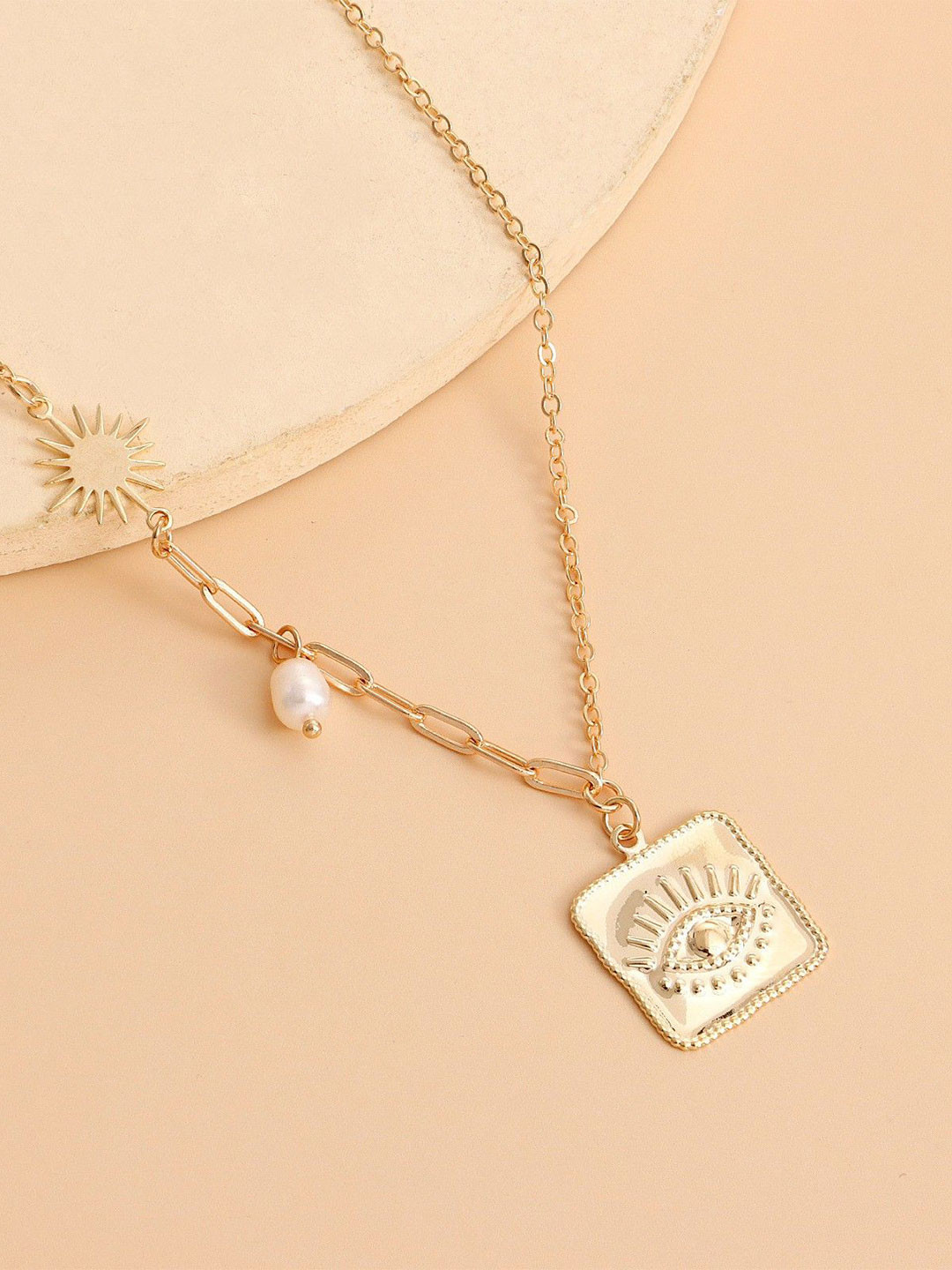 DESTINY JEWELS Set Of 3 Gold-Plated Evil Eye Sunrise Pendant Chains