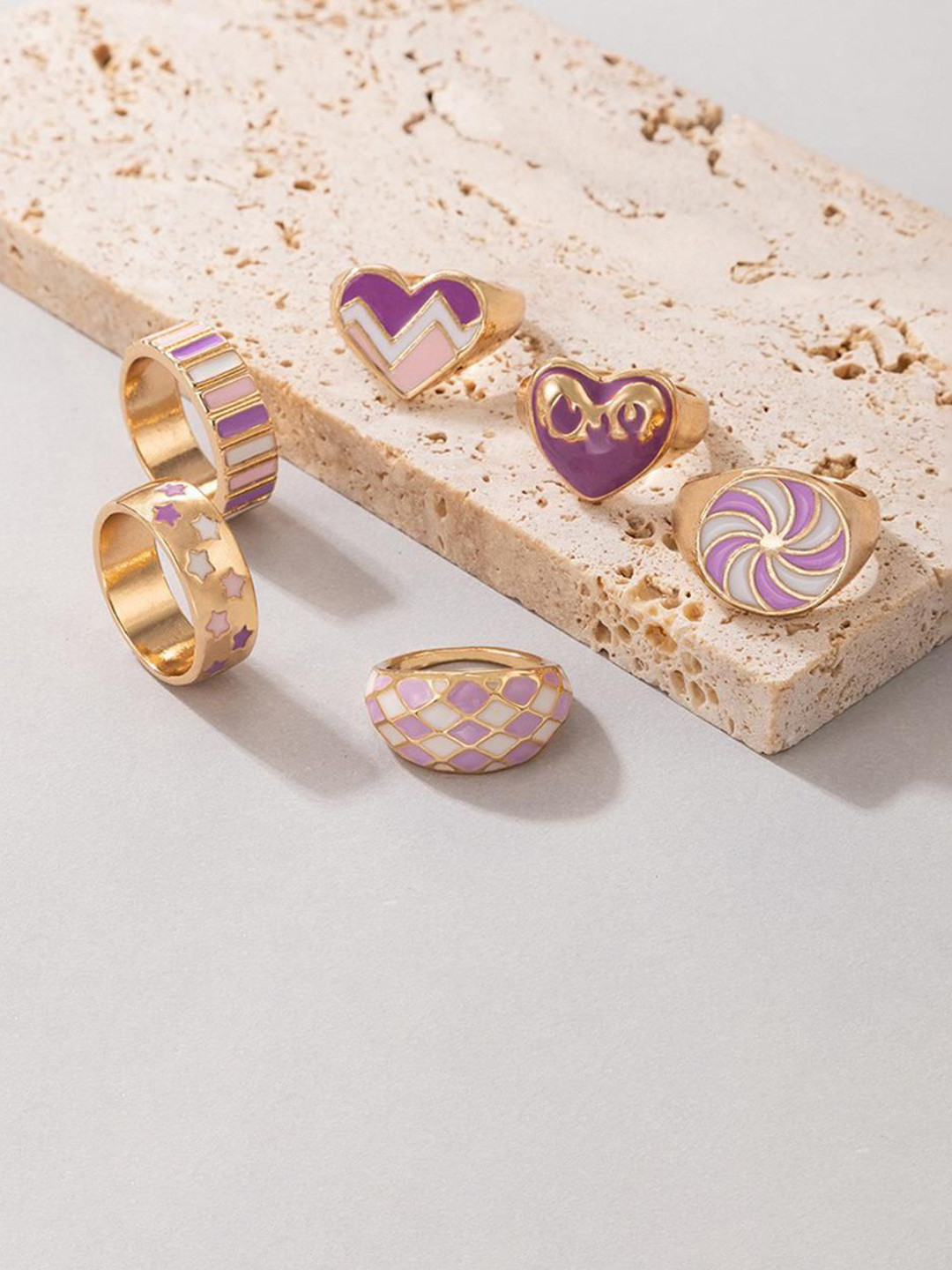 DESTINY JEWELS Set Of 6 Gold Plated Textured Finger Rings