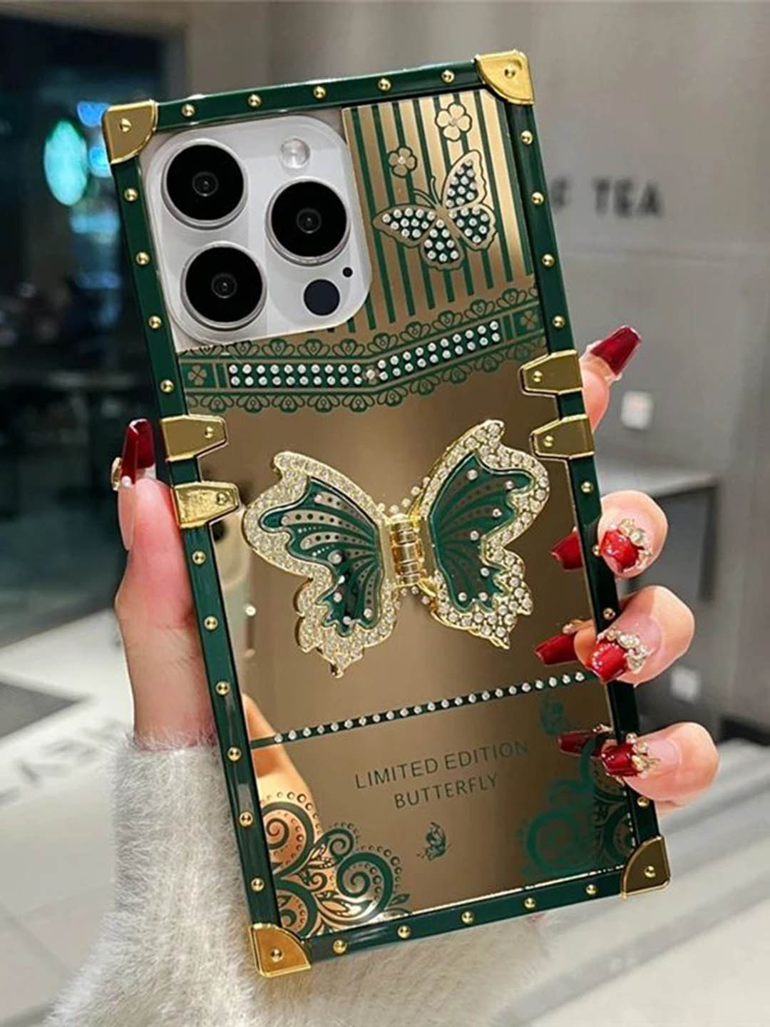 Luxury Kase Butterfly Stand Back Mirror iPhone 16 Pro Max Back Case