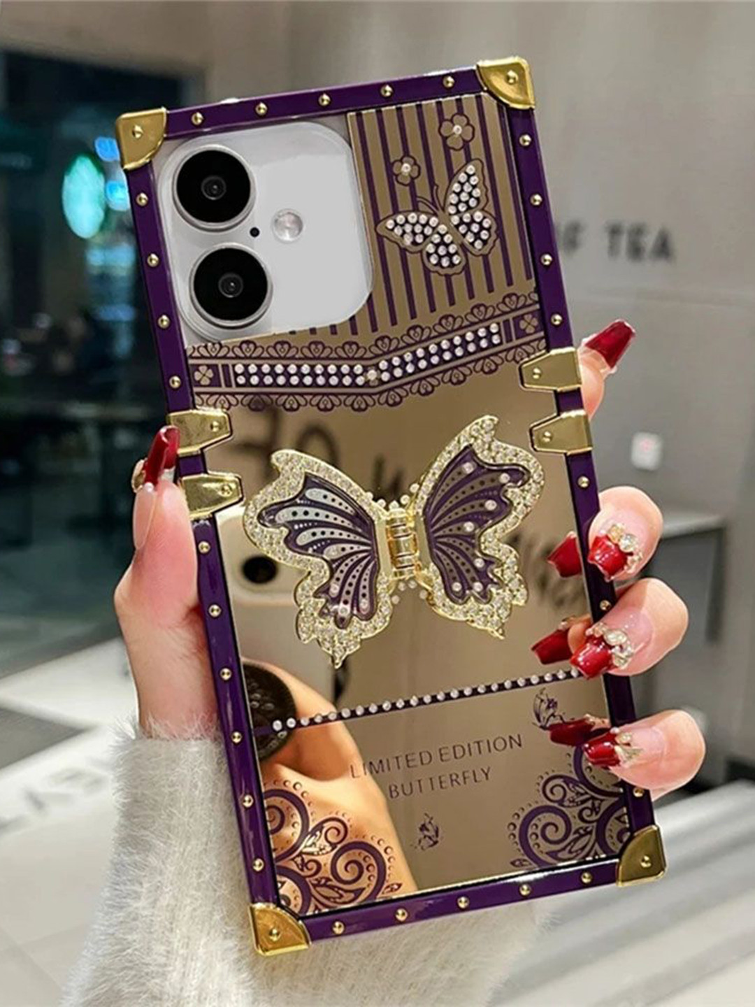 Luxury Kase LK162 Butterfly Stand Back Mirror iPhone 16 Plus Back Case