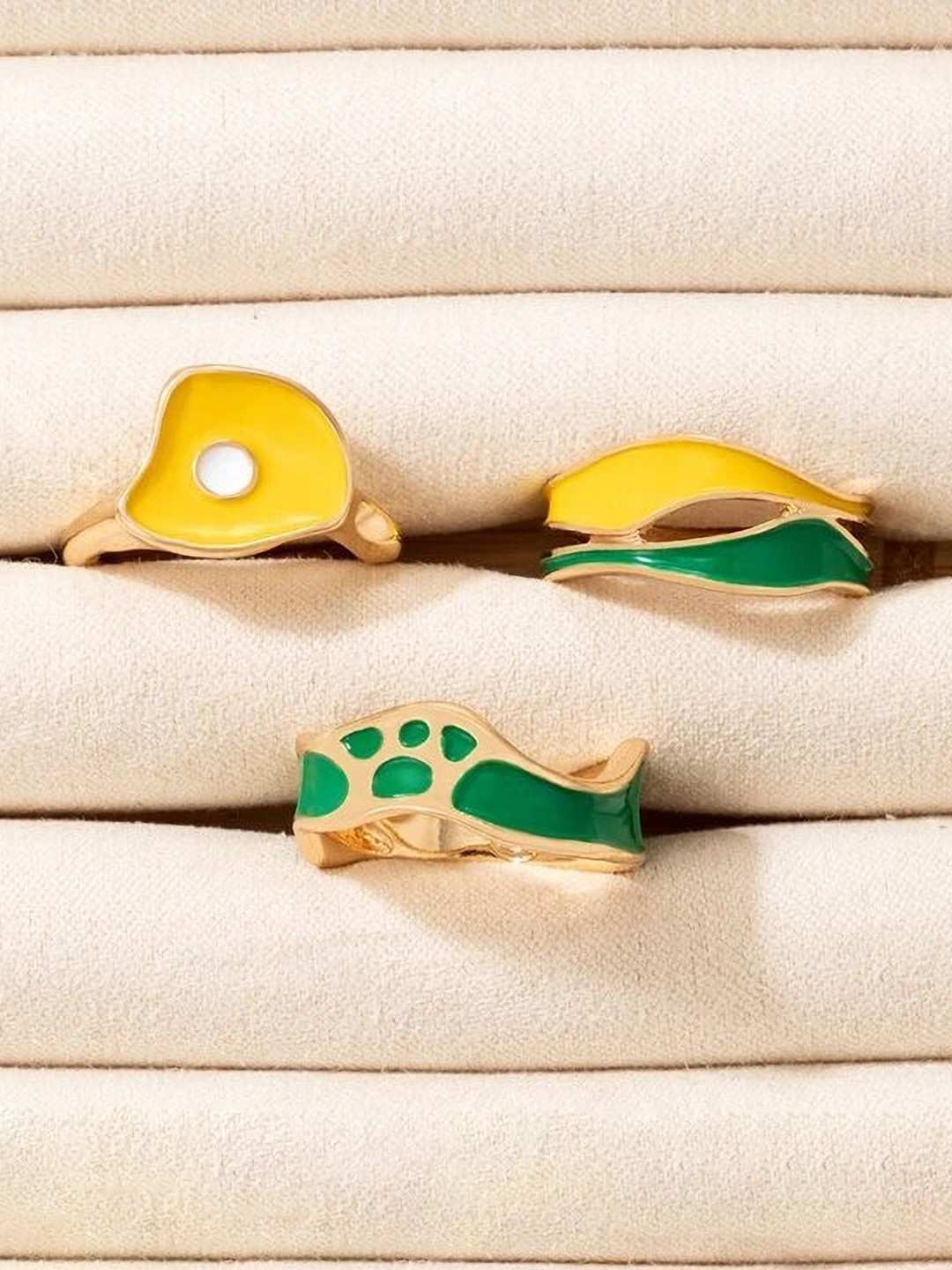 DESTINY JEWELS Set Of 3 Gold-Plated Irregular Geometric Finger Rings