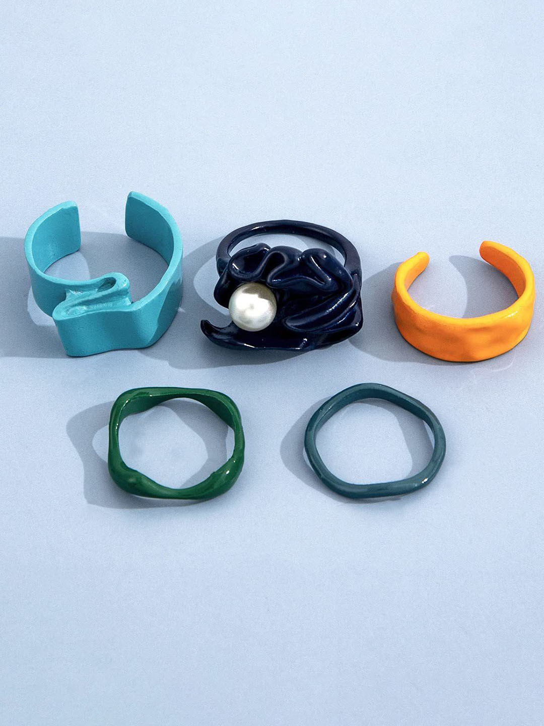 DESTINY JEWELS Set Of 5 Gold Plated Geometric Finger Rings