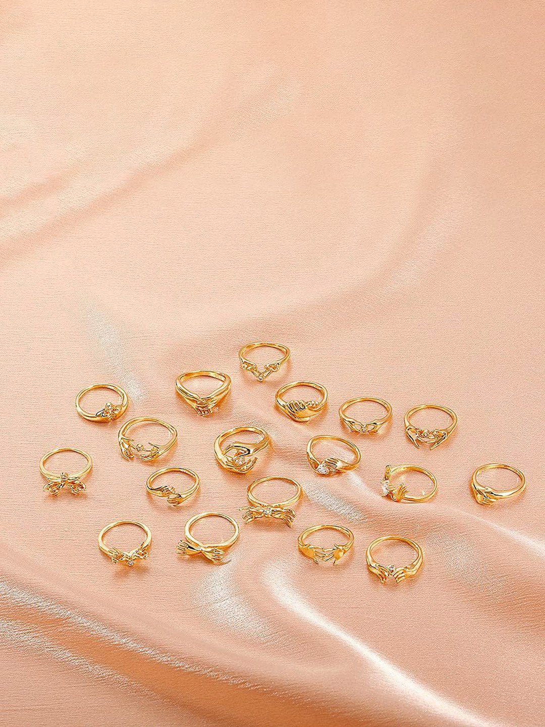 DESTINY JEWELS Set Of 16 Gold Plated Cubic Zirconia Studded Adjustable Finger Ring