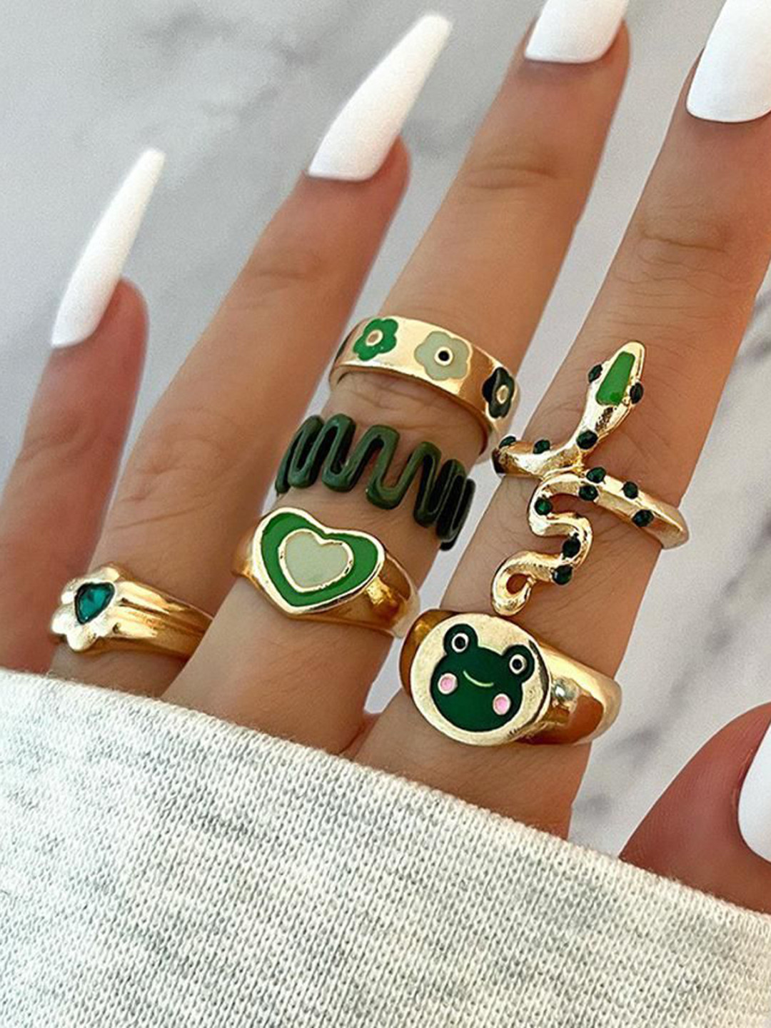 DESTINY JEWELS Set Of 6 Gold Plated Textured Finger Rings