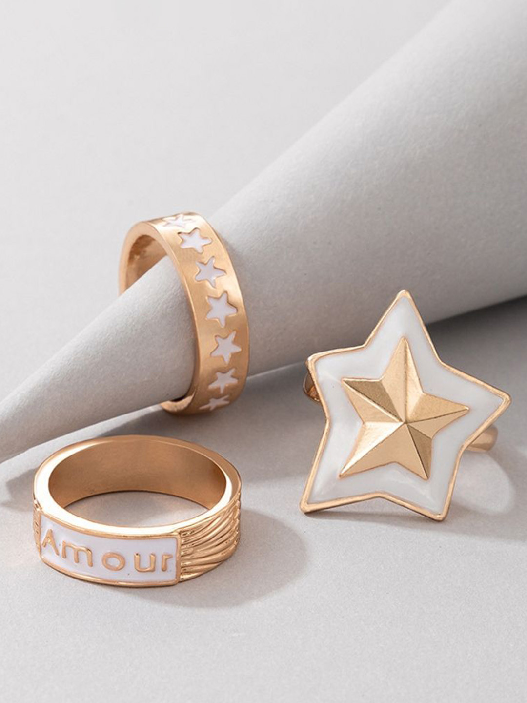 DESTINY JEWELS Set Of 3 Gold Plated Star Shape Drip Finger Rings