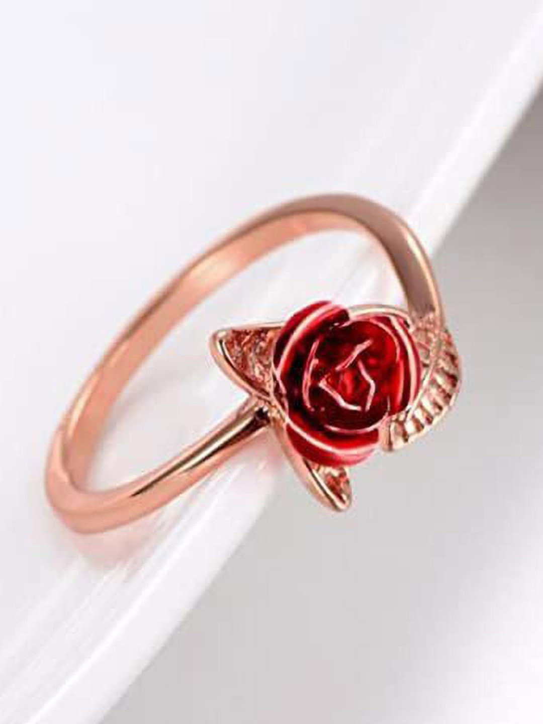 DESTINY JEWELS Rose Gold Plated flower leaves Resizable Finger Ring