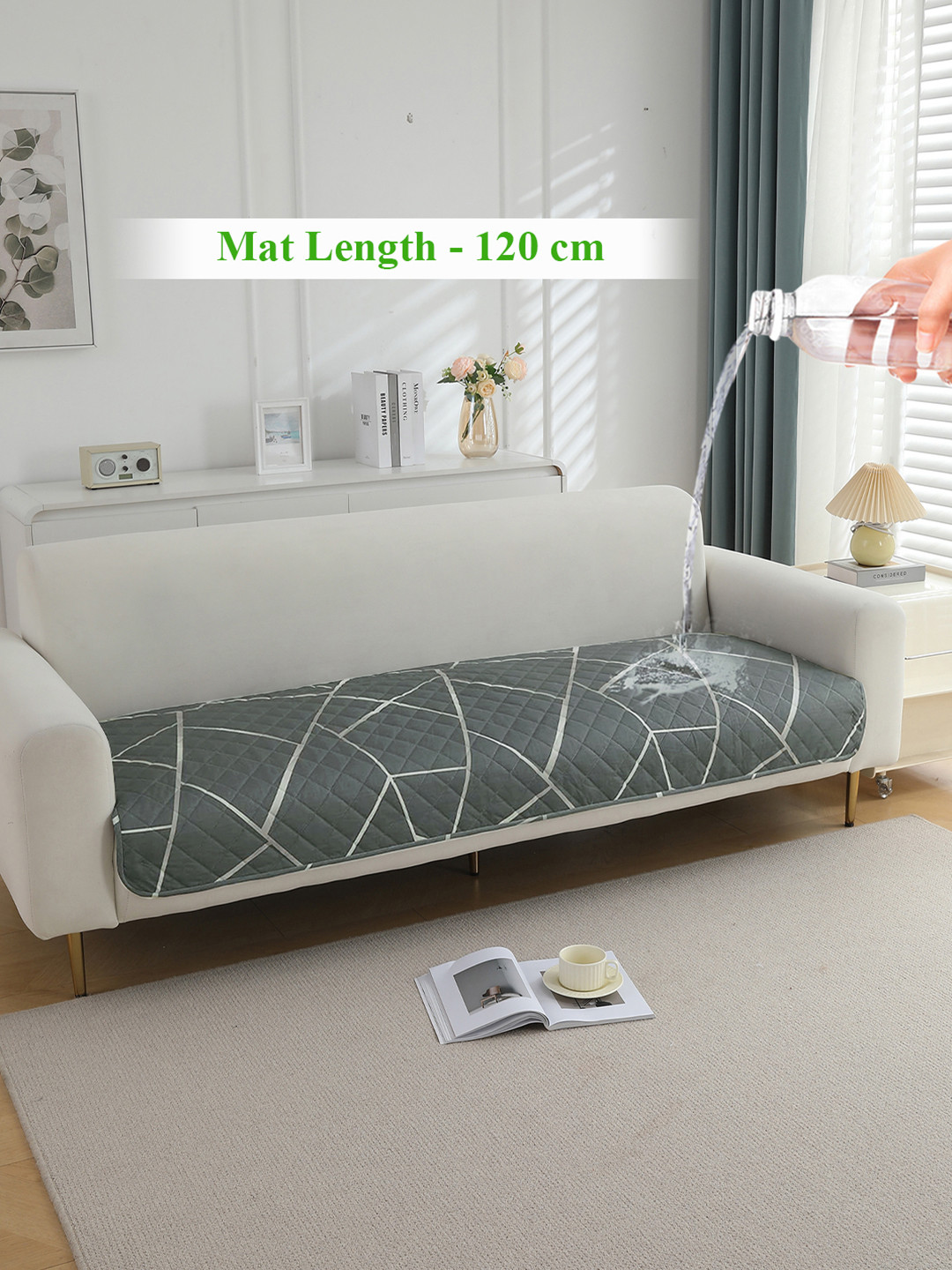 HOKIPO Grey & White Printed Waterproof Quilted 120 cm Sofa Seat Mat