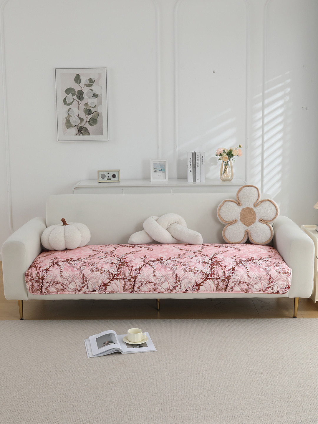 HOKIPO Pink & Brown Printed Waterproof Quilted 150 cm Sofa Seat Mat