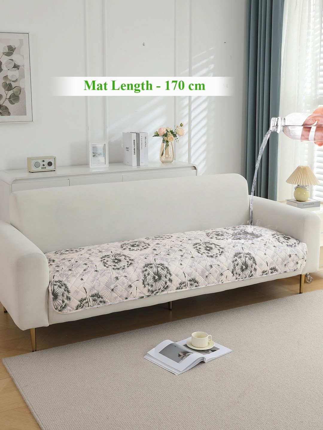 HOKIPO Grey & White Printed Waterproof Quilted 170 cm Sofa Seat Mats