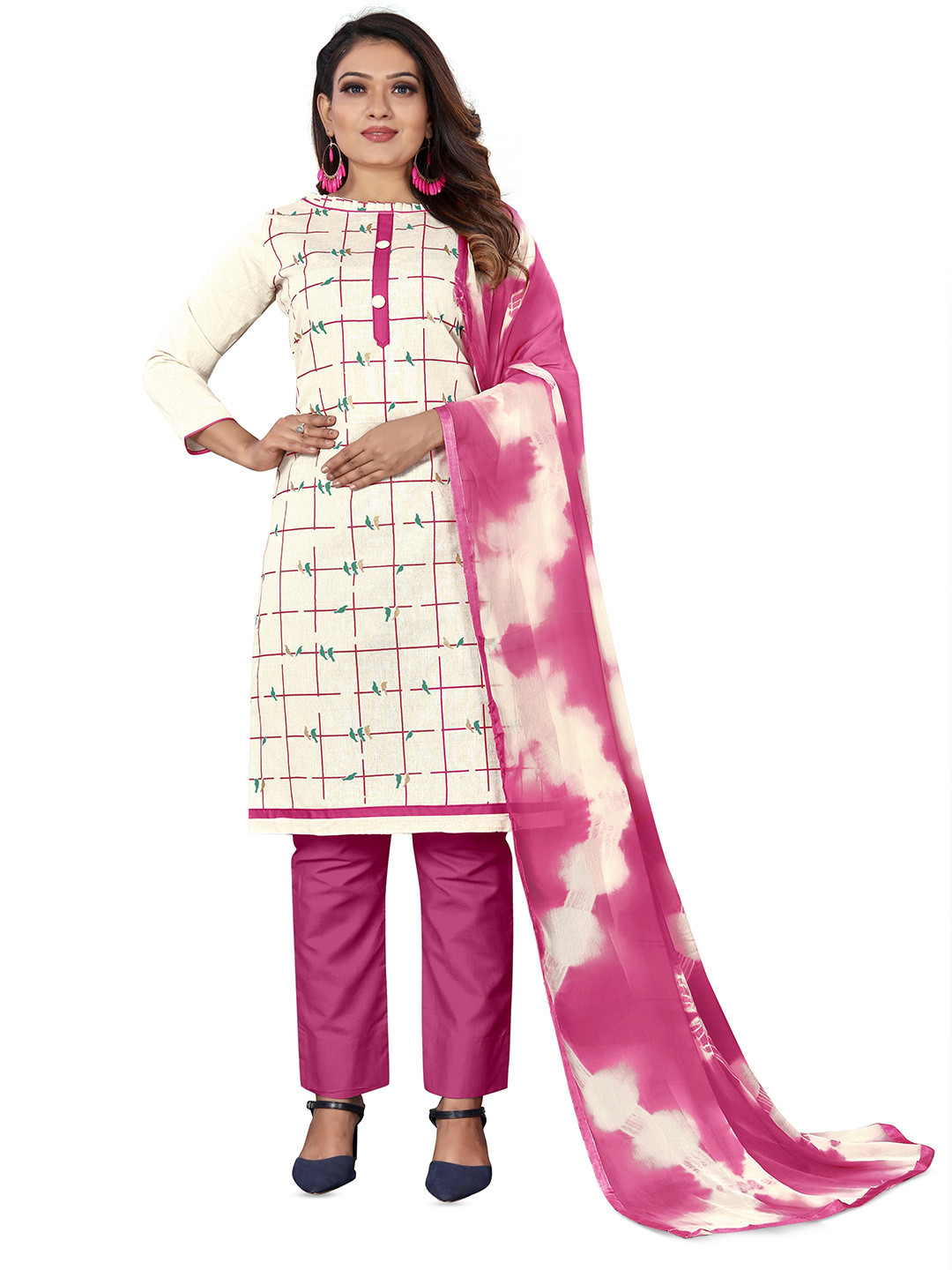 Maroosh Checked Printed Khadi Cotton Unstitched Dress Material