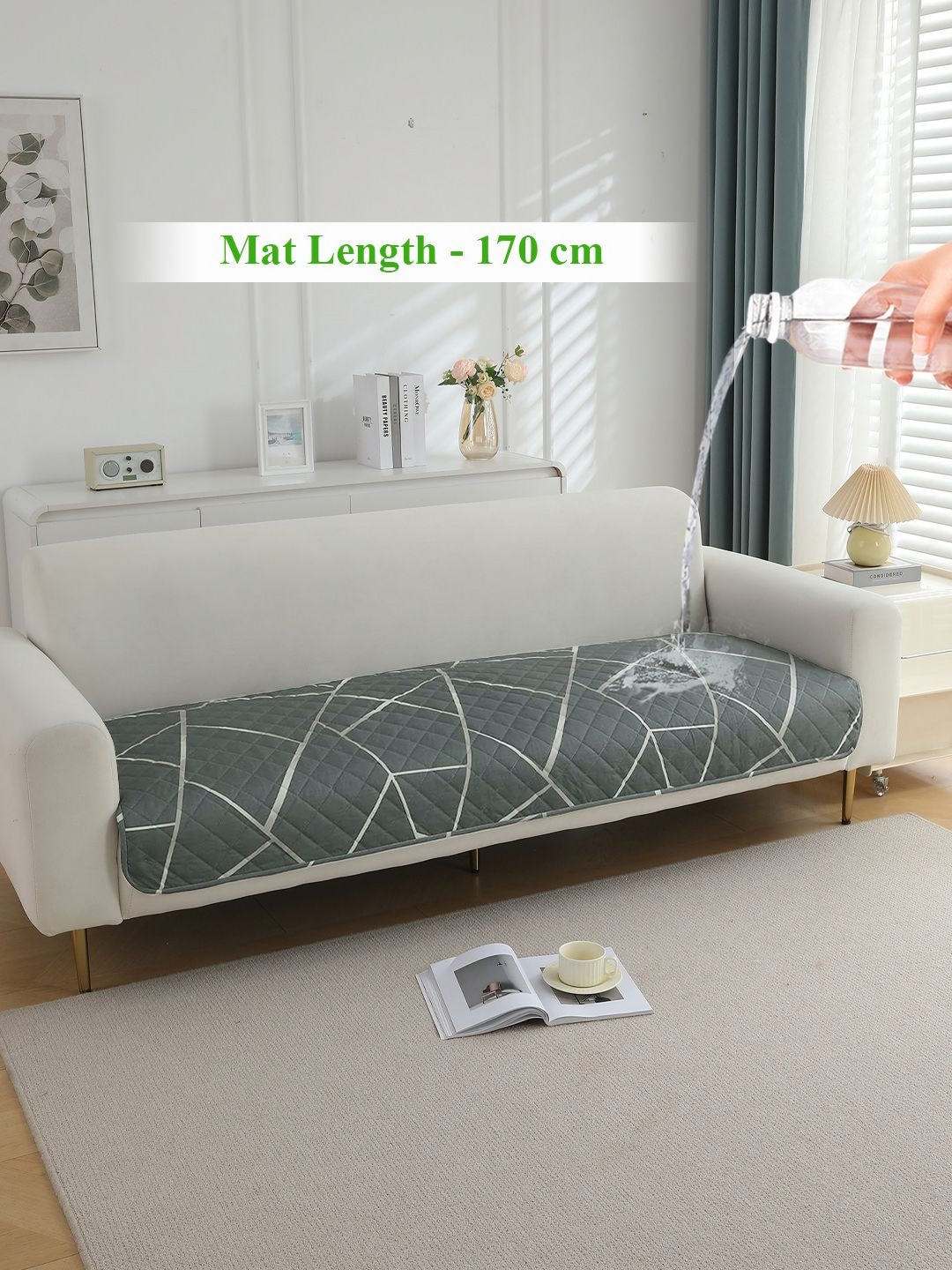 HOKIPO Grey & White Printed Waterproof Quilted 170 cm Sofa Seat Mats