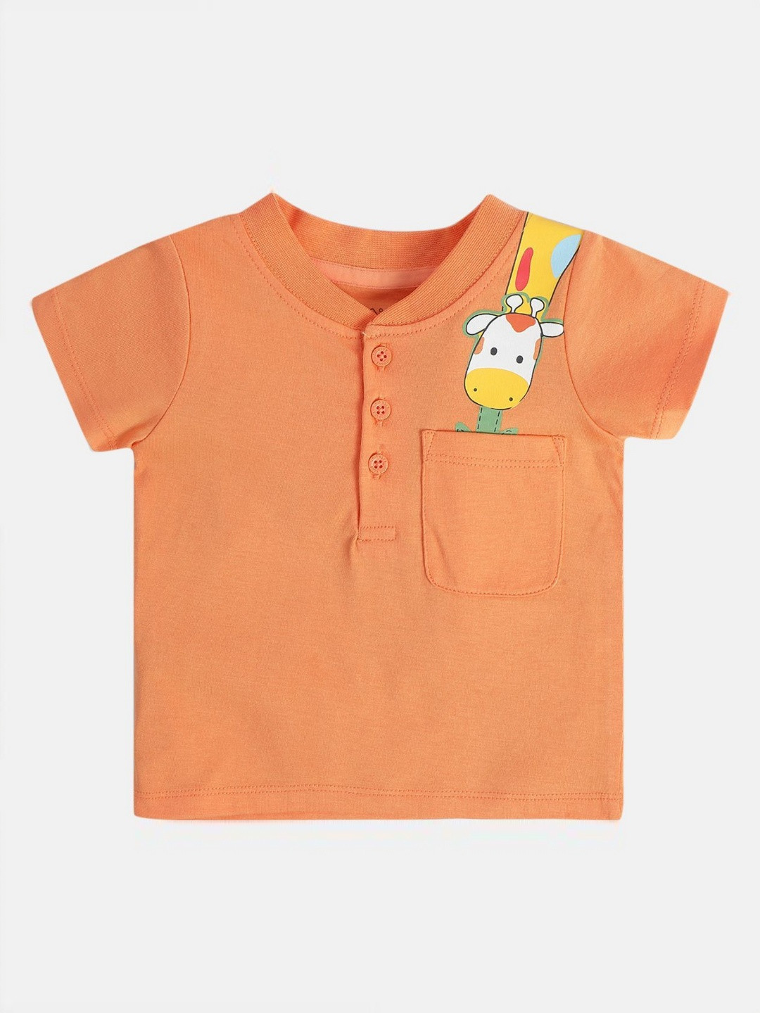 MINI KLUB Boys Animal Printed Henley Neck Cotton T-shirt
