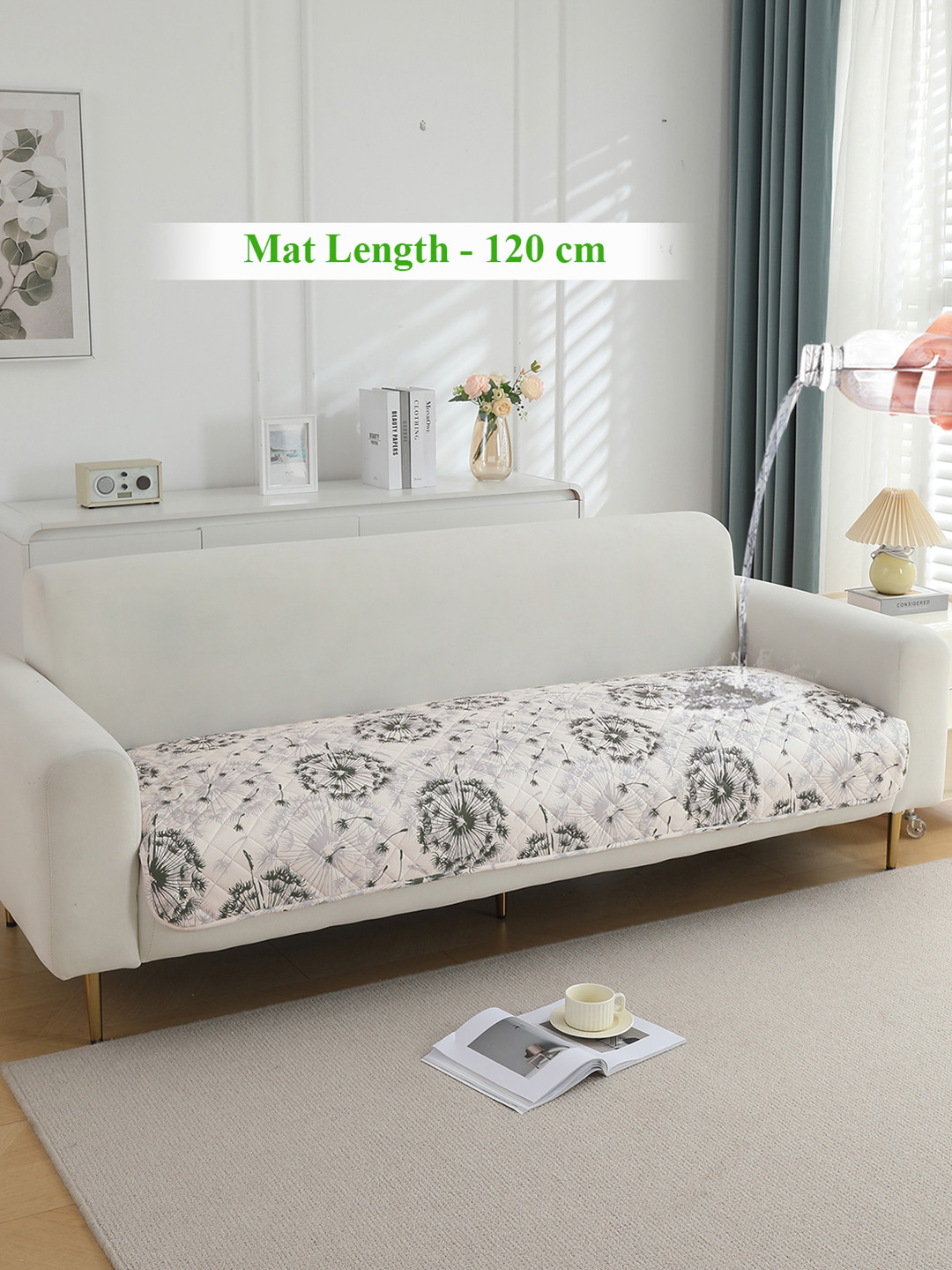 HOKIPO Grey & White Printed Waterproof Quilted 120 cm Sofa Seat Mat