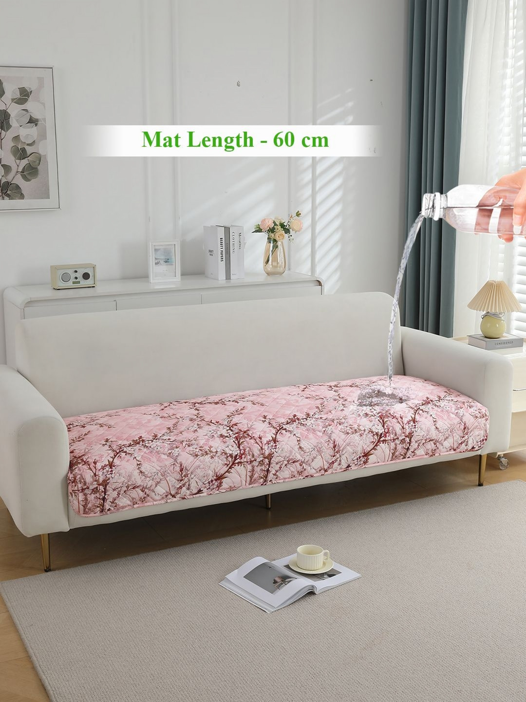 HOKIPO Pink & Brown Printed Waterproof Quilted Sofa Seat Mat- 60 cm