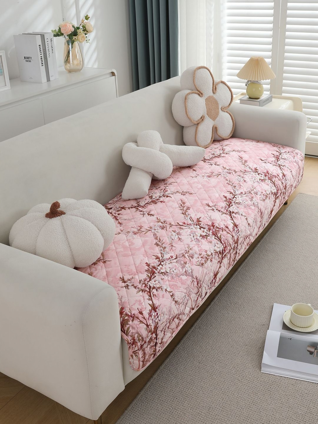 HOKIPO Pink Printed Waterproof Quilted 160 cm Sofa Seat Mats