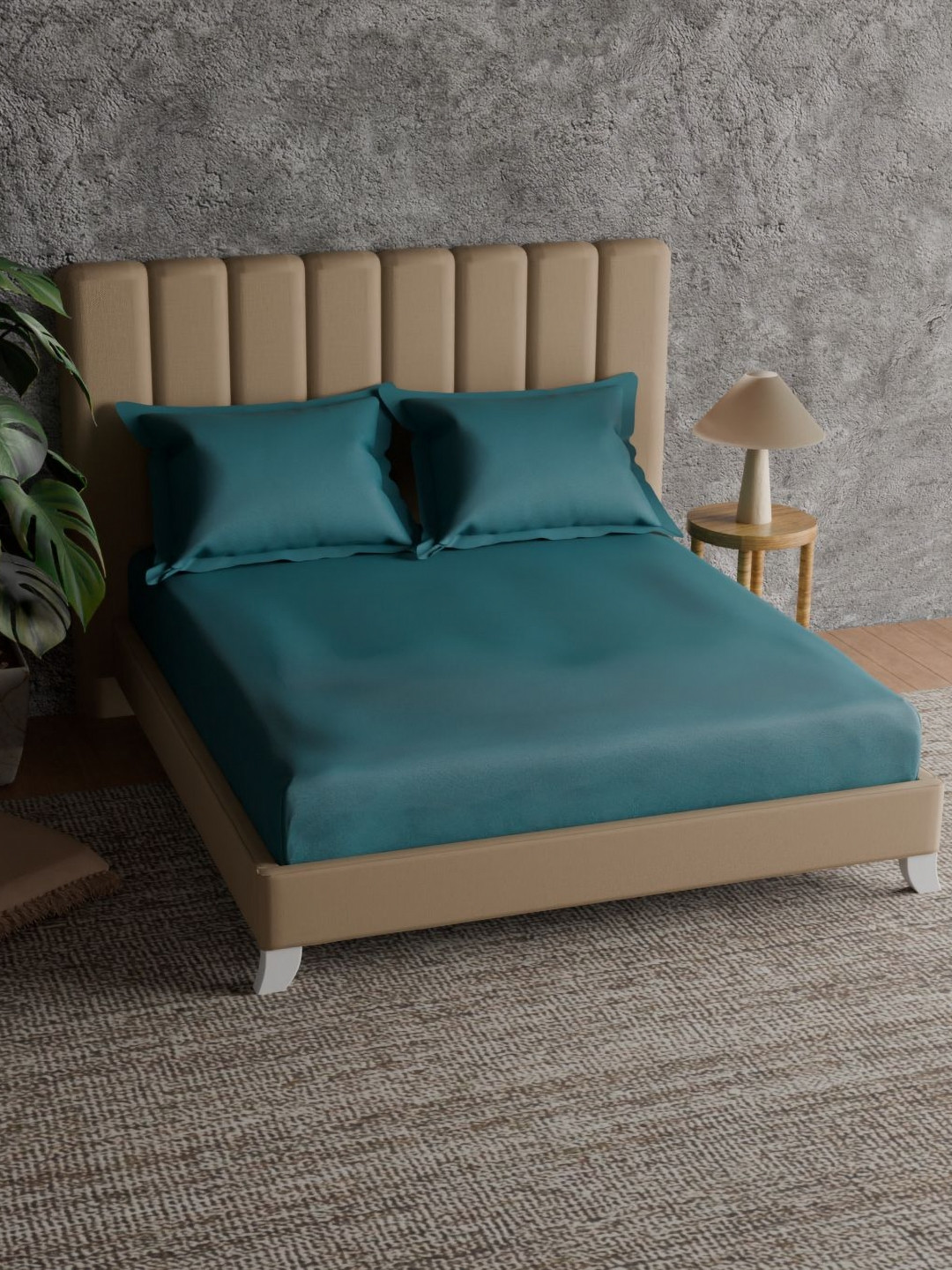 Himeya Teal Pure Cotton Breathable 152 TC King Bedsheet with 2 Pillow Covers-88 x 98 inches