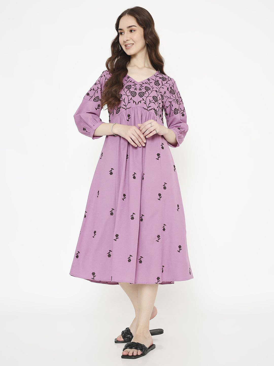 Saffron Threads Women Embroidered Empire Midi Dress