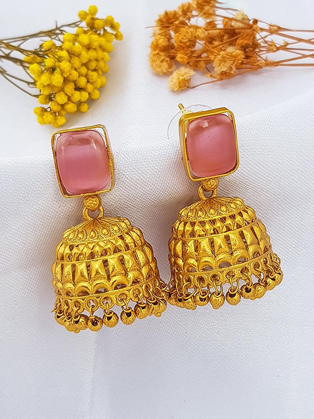 GRIIHAM Gold-Plated Dome Shaped American Diamond Jhumkas