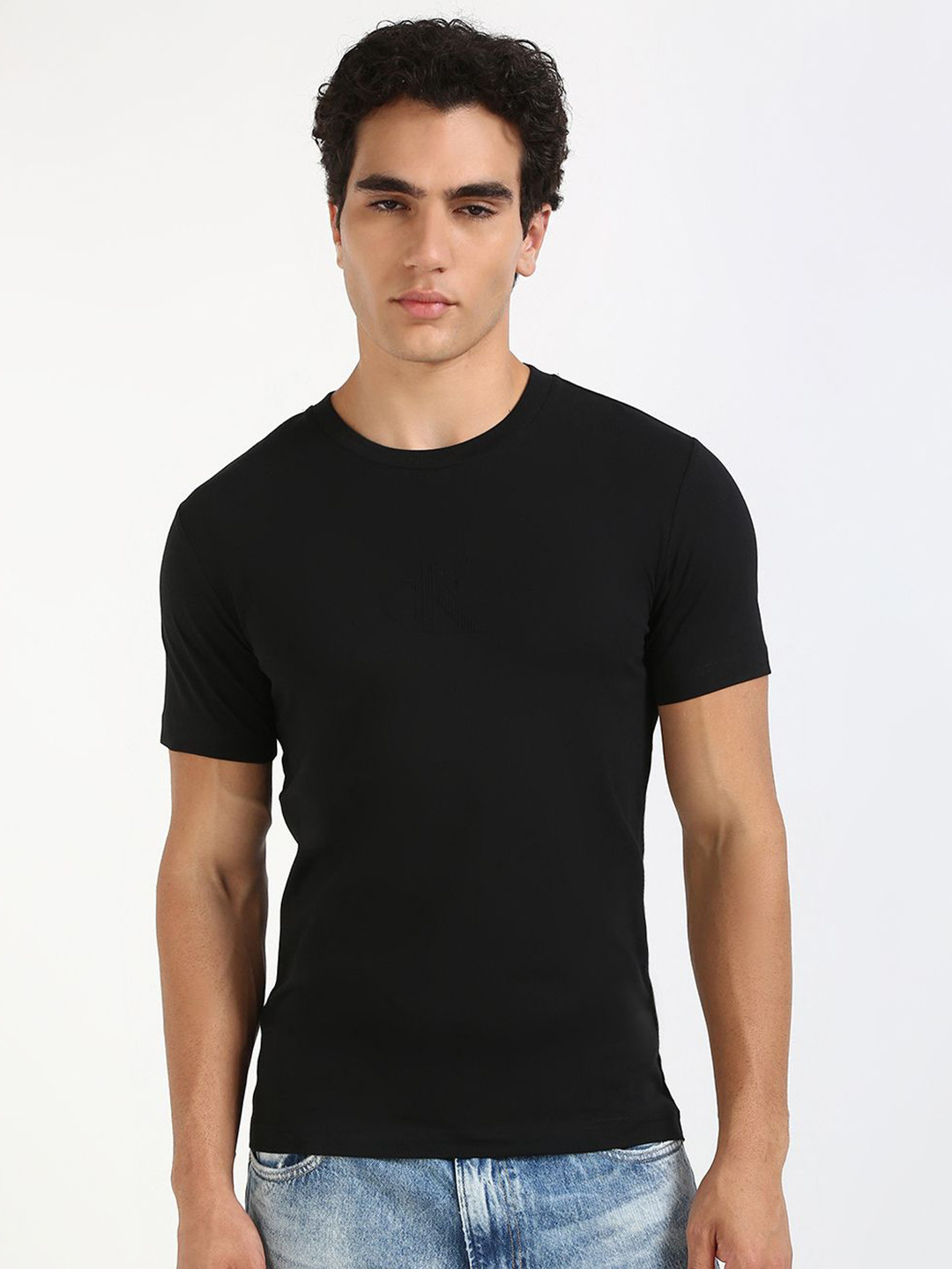 Calvin Klein Jeans Men MONGRAM Solid Round Neck Cotton T-shirt
