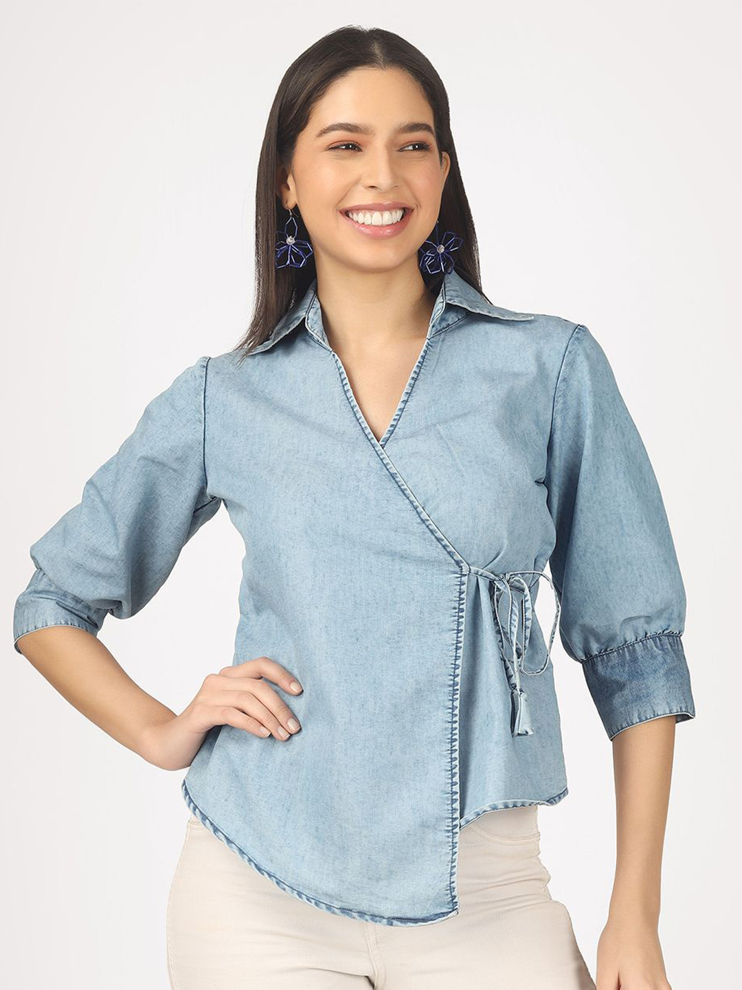 angloindu Cotton Denim Wrap Top