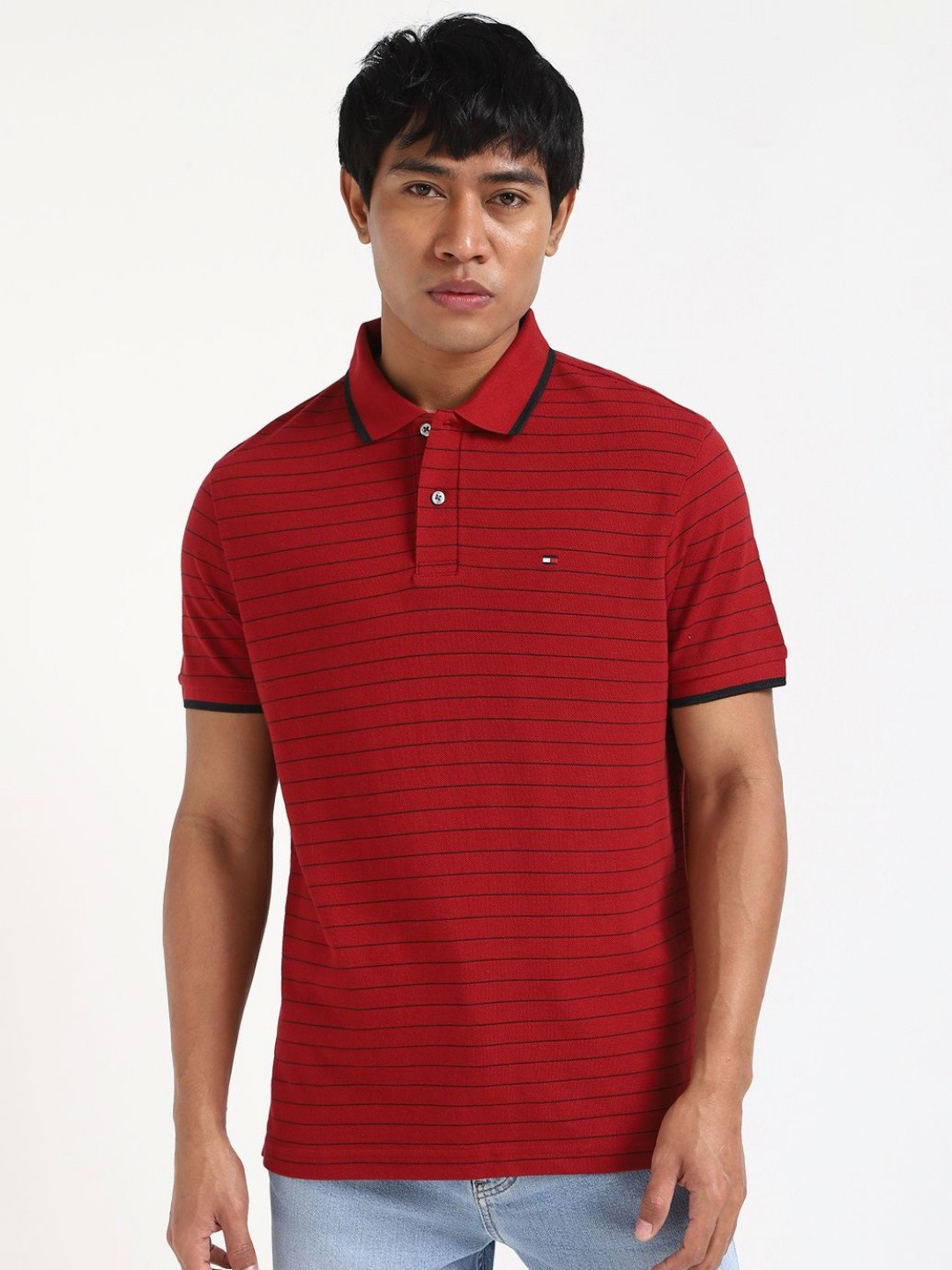 Tommy Hilfiger Men OXFORD STRIPE Polo Collar Cotton T-shirt