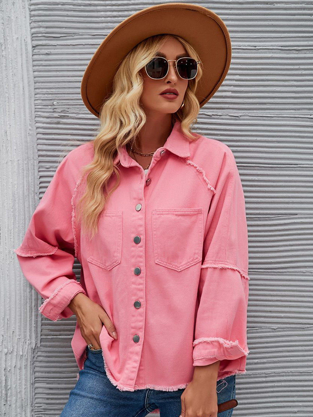 JC Mode Women Spread Collar Solid Casual Denim Jacket