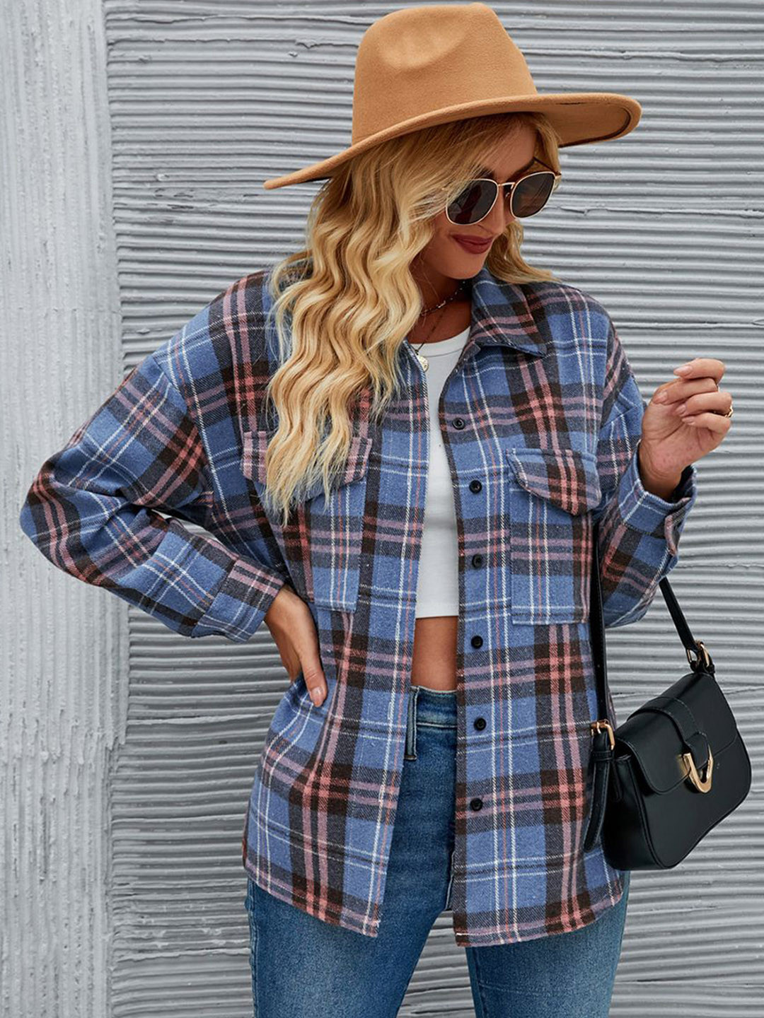 JC Mode Women Checked Spread Collar Oversized Shackets