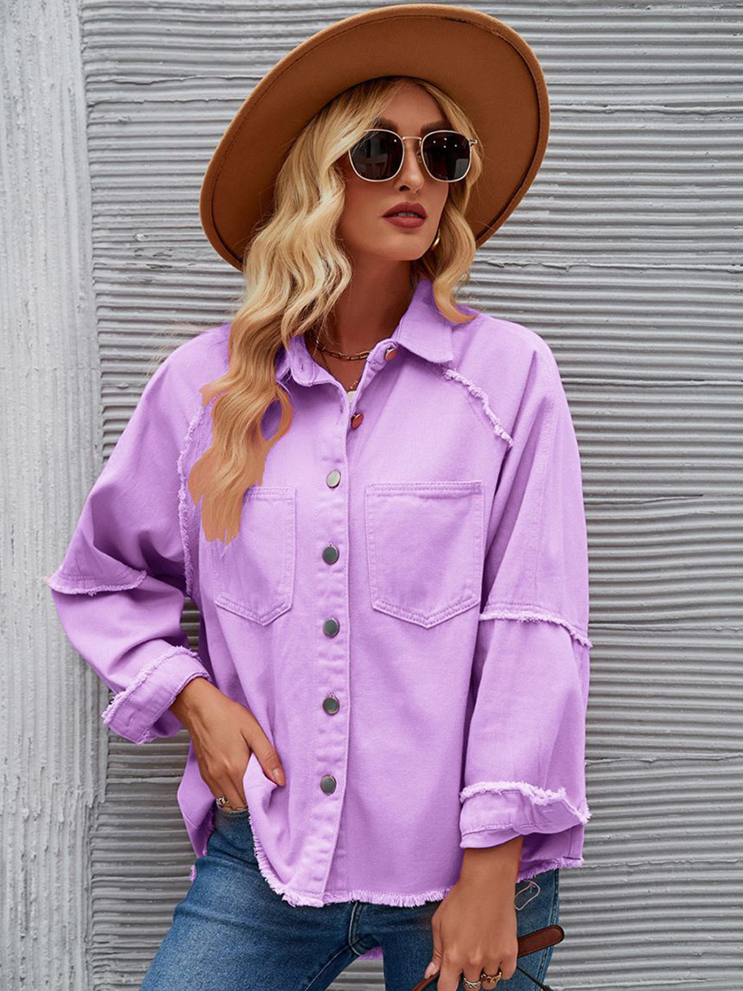 JC Mode Women Spread Collar Solid Casual Denim Jacket