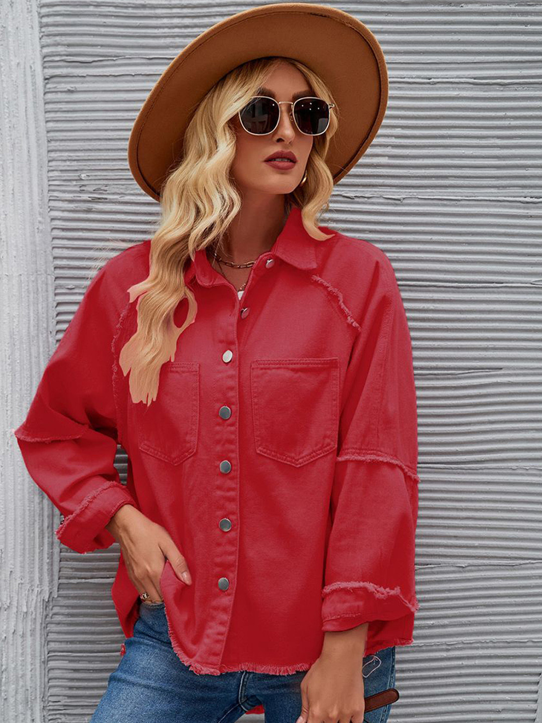 JC Mode Women Spread Collar Solid Casual Denim Jacket