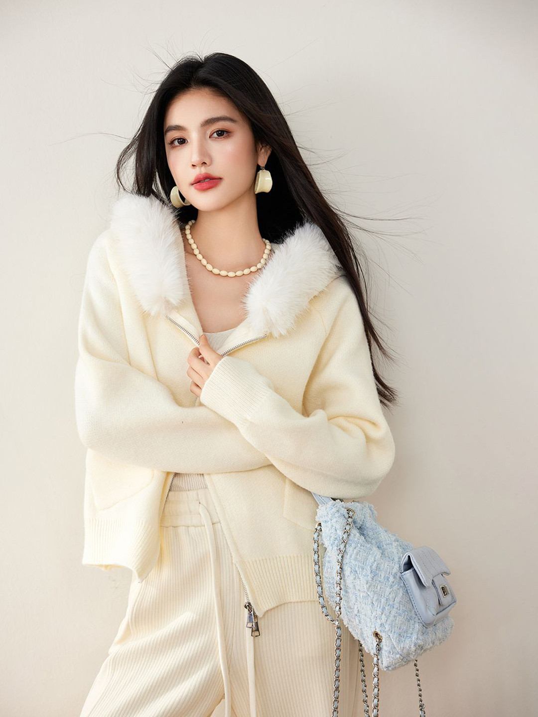 JC Collection Women Hood Cardigan with Fuzzy Detail