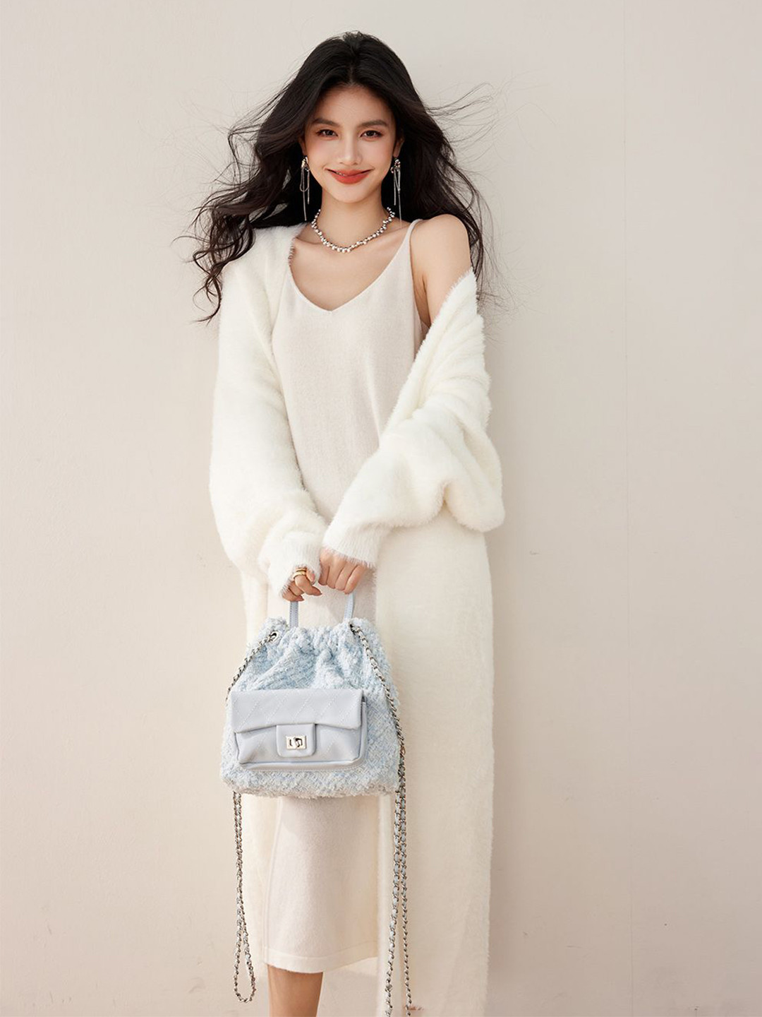 JC Collection Women Fuzzy Detail Longline Sweaters