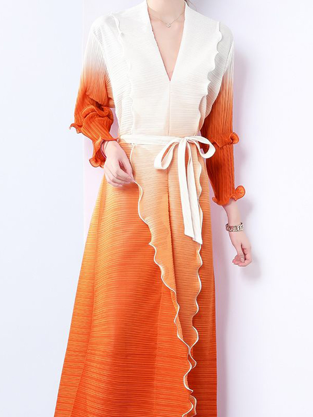 JC Collection Women Ombre Pleated Maxi Dress With Belt