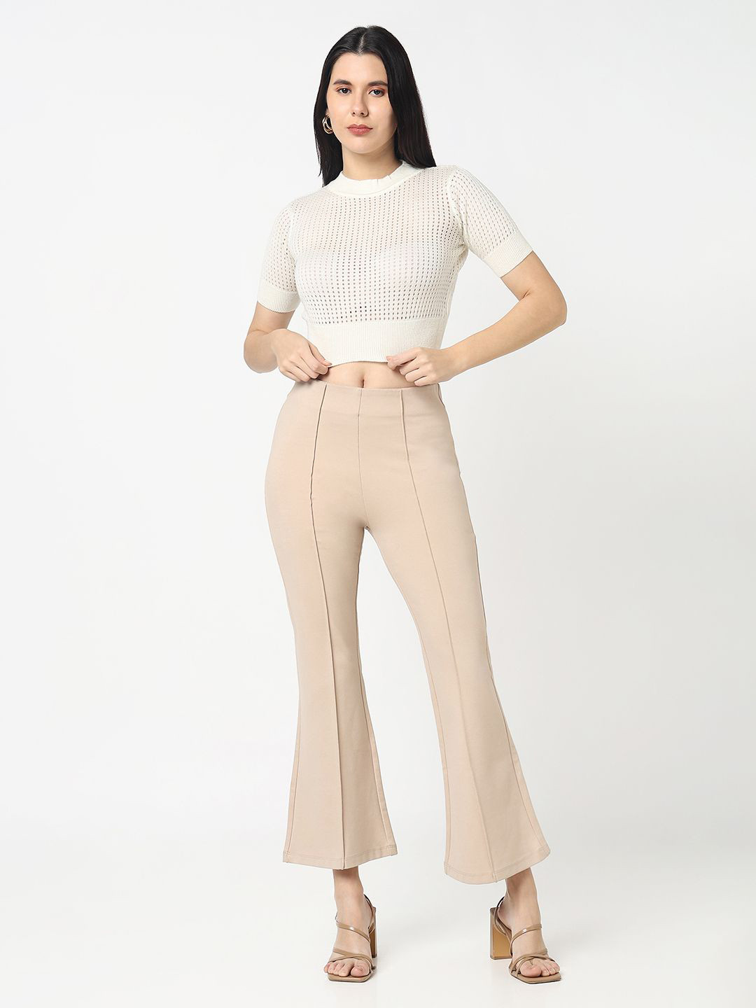 R&B Women Self Design Crochet Fitted Crop Top