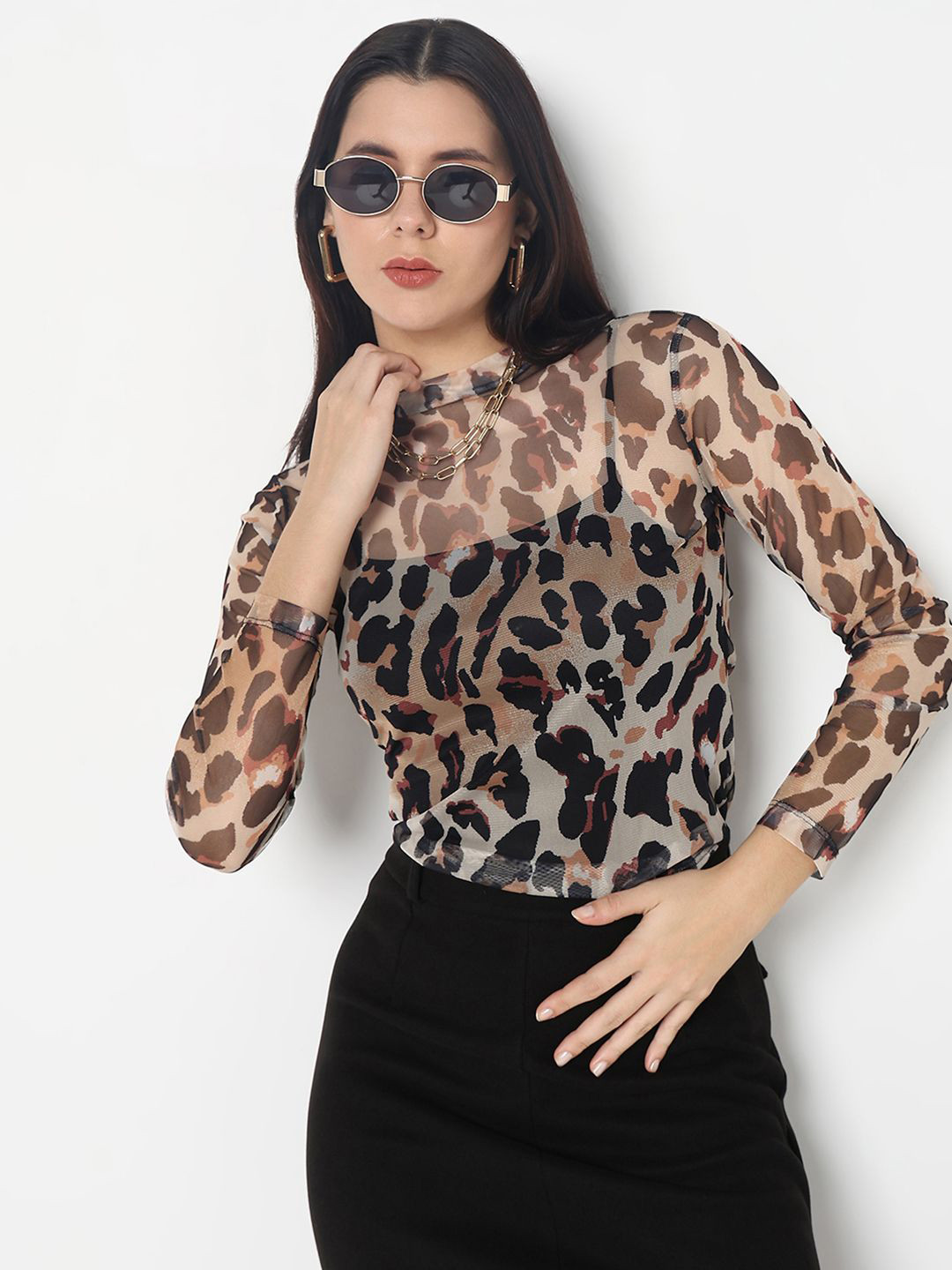 R&B Women Printed Sheer Top