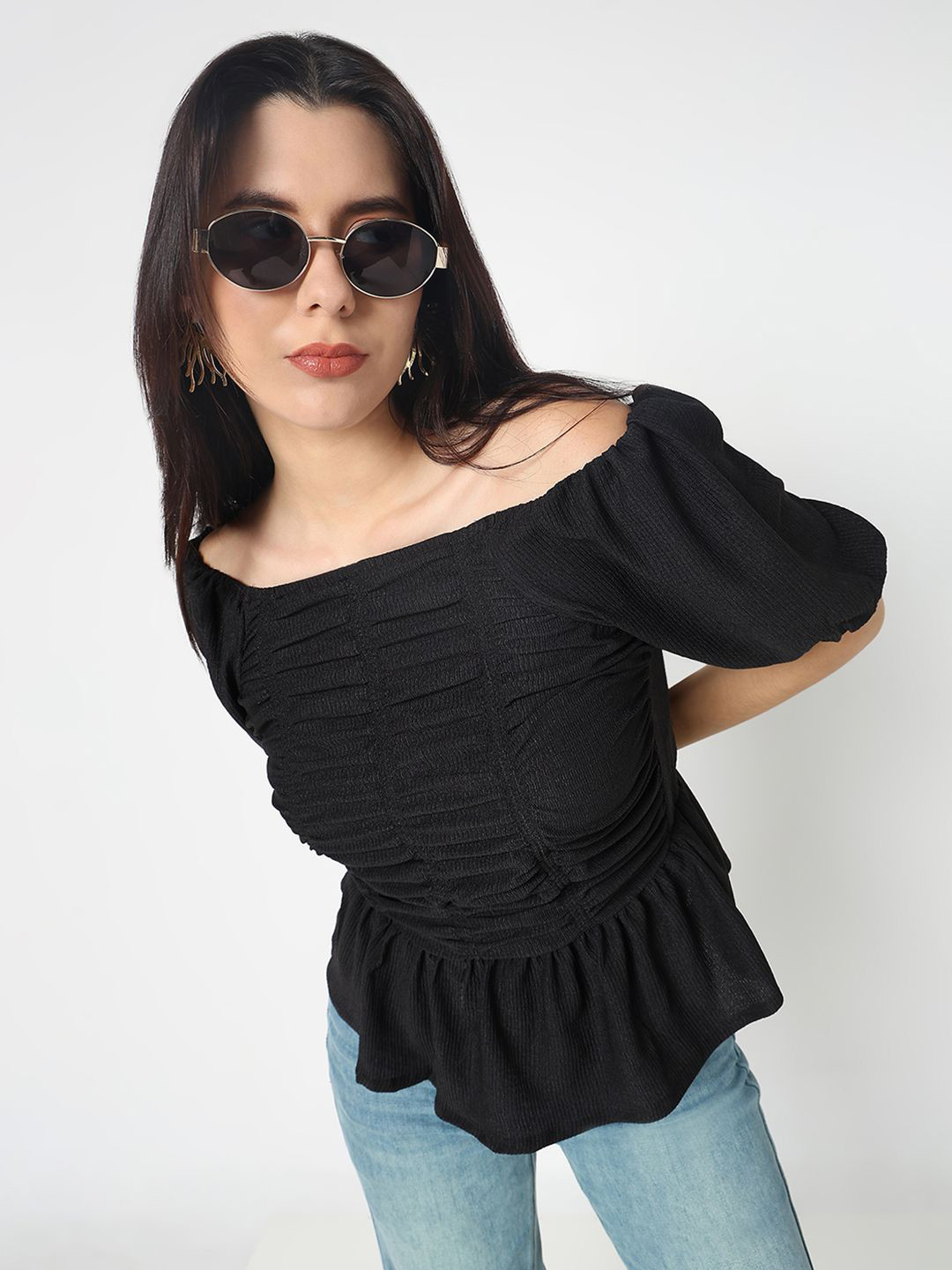 R&B Women Ruched Peplum Top